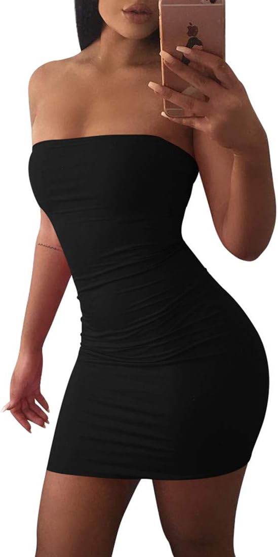 Women's Casual Bodycon Tube Top Strapless Mini Dress