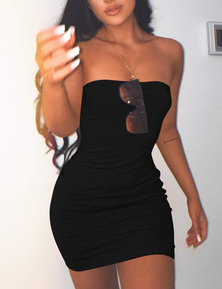 Women's Casual Bodycon Tube Top Strapless Mini Dress