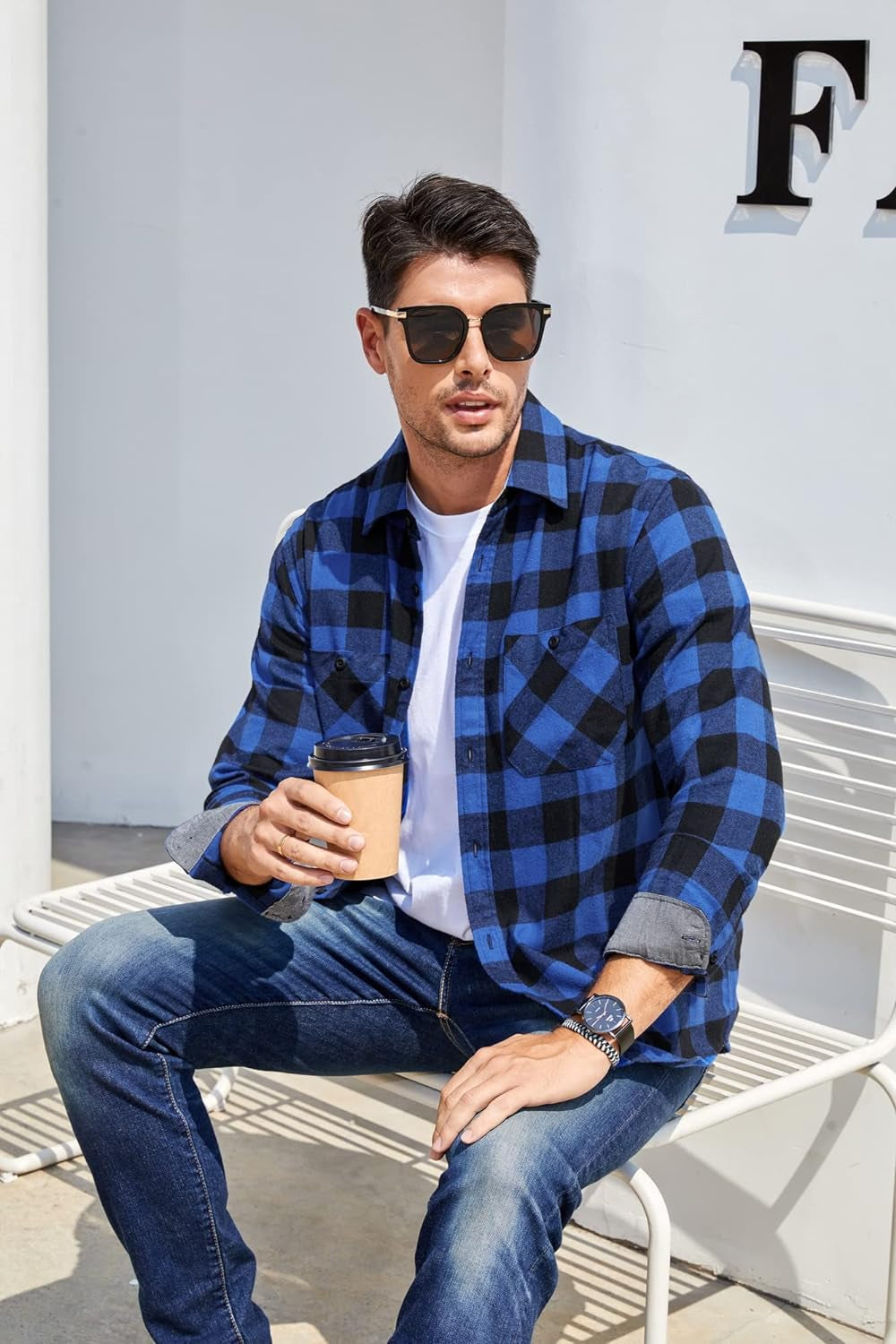 Mens Button down Shirts Regular Fit Long Sleeve Casual Plaid Flannel Shirt