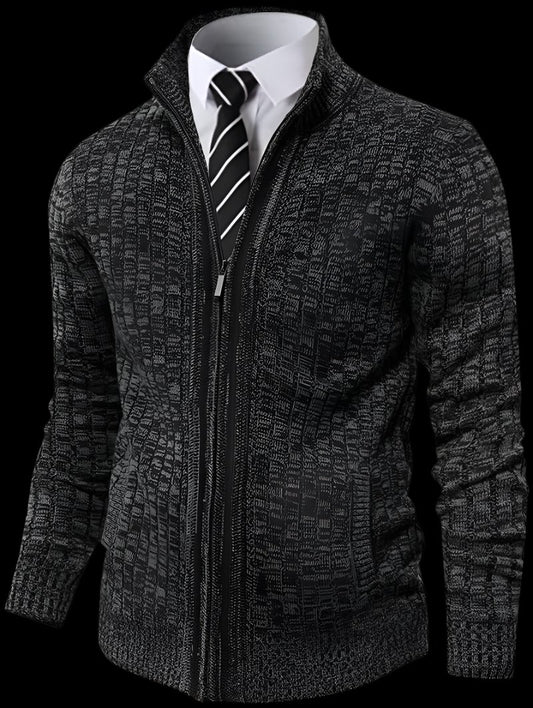 Men's Cardigan Sweaters Full Zip up Stand Collar Slim Fit Casual Knitted with 2 Front Pockets